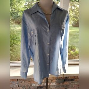 Vintage Men's L 70s Disco Light Blue Shirt with silver threads LAST CHANCE